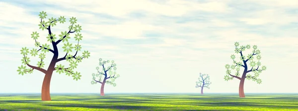美丽的风景和美丽的树木- 3D渲染 — 图库照片