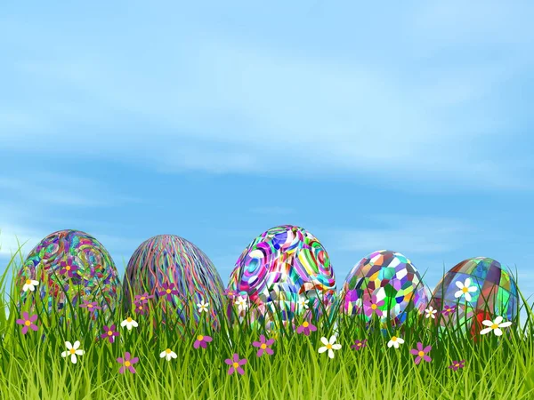 Colorful Easter eggs in nature - 3D render — Stock Photo, Image