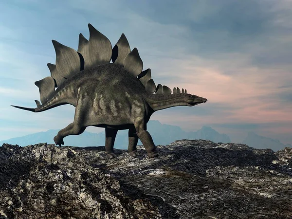 Stegosaurus wandelen op de heuvel - 3D renderen Rechtenvrije Stockfoto's