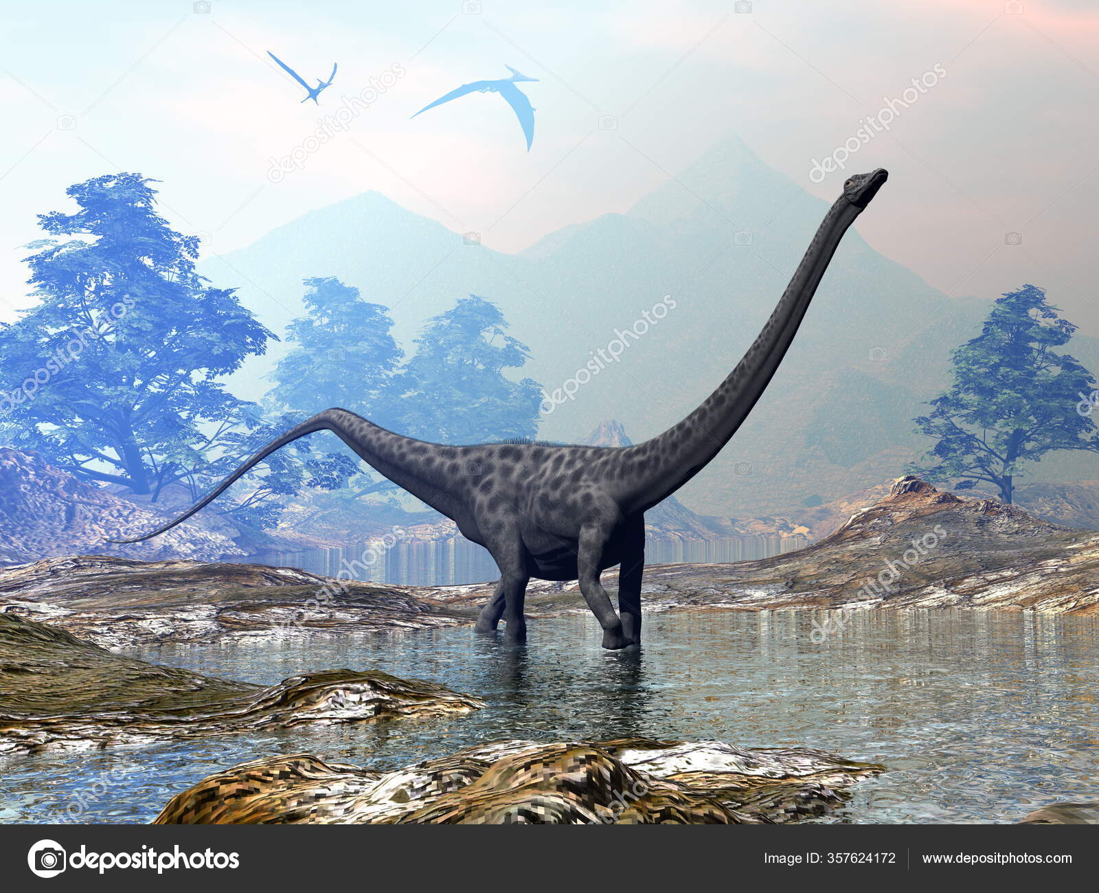 Diplodocus dinosaure marche paisiblement dans l'eau - rendu 3D — Photo de  stock par ©Elenarts - 357624172, image size:1600x1300