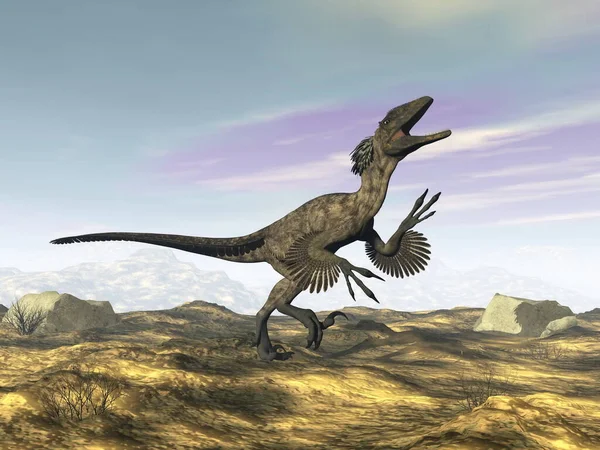 Deinonychus δεινόσαυρος βρυχάται το κεφάλι επάνω -3D καθιστούν Εικόνα Αρχείου