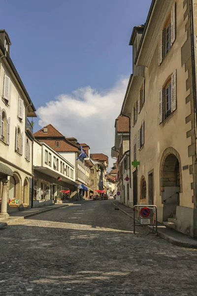 Straat in Estavayer-le-Lac, Fribourg, Zwitserland Stockafbeelding