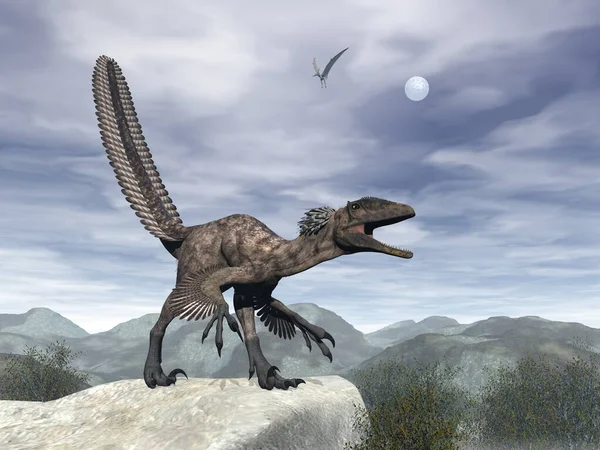 Deinonychus dinossauro rugindo cabeça para cima renderizar 3D — Fotografia de Stock