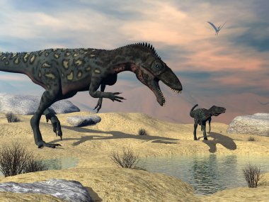 Çöldeki Masiakasaurus Knopfleri dinozorları - 3D görüntüleme