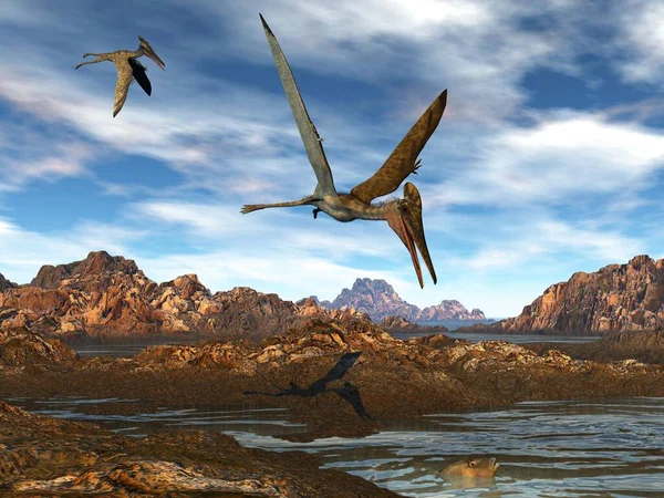 Pterodactylus flying upon water - 3D render — Stock Photo, Image