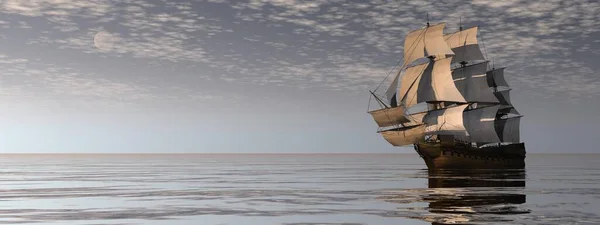 Старий торговий корабель на океані - 3D рендеринг — стокове фото