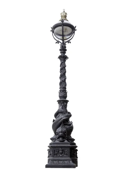 Beyaz izole eski Londra yunus sokak lambası — Stok fotoğraf