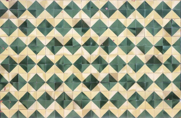 Wall whit green and cream aged mosaics — Stock Photo, Image