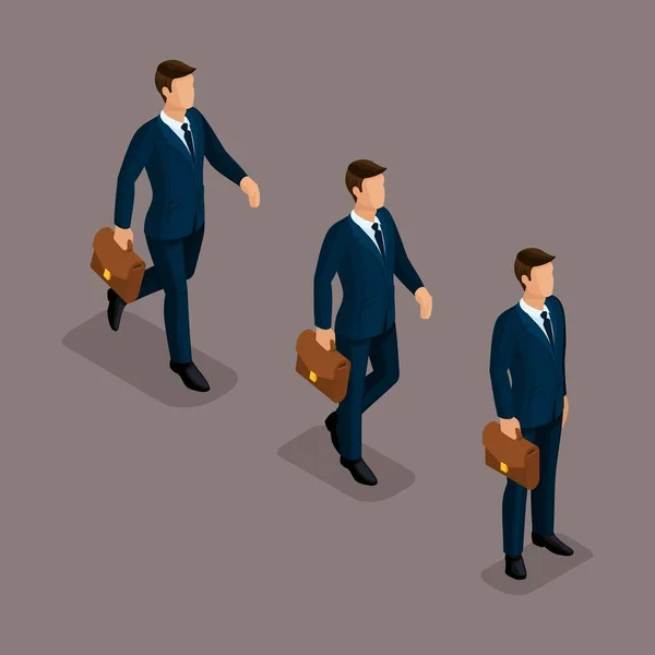 People Isometric 3D, isometric business, business man clothing movement, in a hurry, is worth it. The sophisticated concept isolated on a dark background — Stock Vector