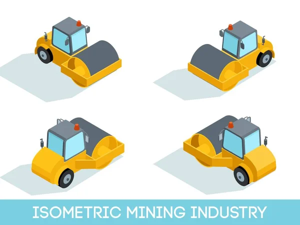 Isometric 3D mining industry icons set 3 image of mining equipment and vehicles isolated vector illustration — Stock Vector