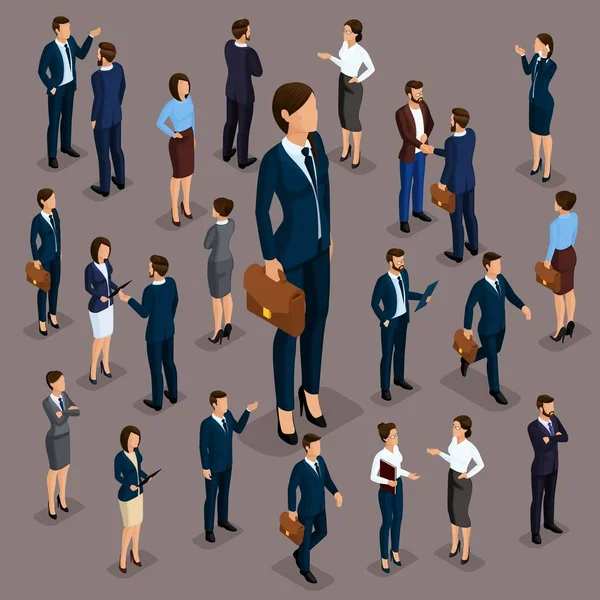 People Isometric 3D, the big boss is a woman leader, a businessman and a business woman, business clothes. The concept of office workers, director and subordinates — Stock Vector