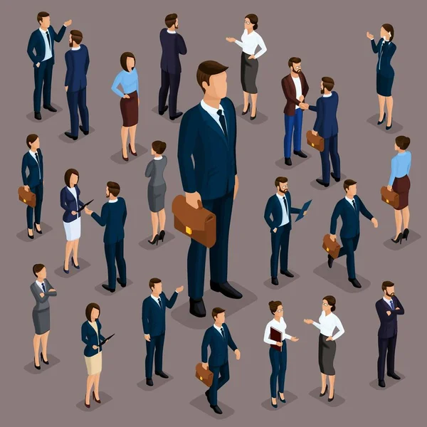 People Isometric 3D, the big boss businessman and business woman, business clothes. The concept of office workers, director and subordinates isolated on a dar — Stock Vector