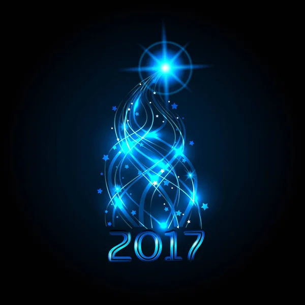 丝带的圣诞树。蓝光的圣诞灯。2017 年庆祝活动。矢量图 — 图库矢量图片