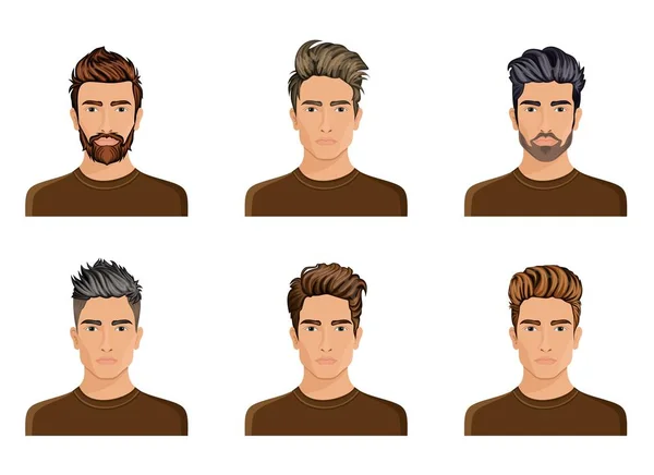 Mannen die zijn gebruikt voor het maken van het kapsel van de teken baard, snor mannen mode, image, stijlvolle hipstel gezicht, gebruik opties. Vectorillustratie — Stockvector