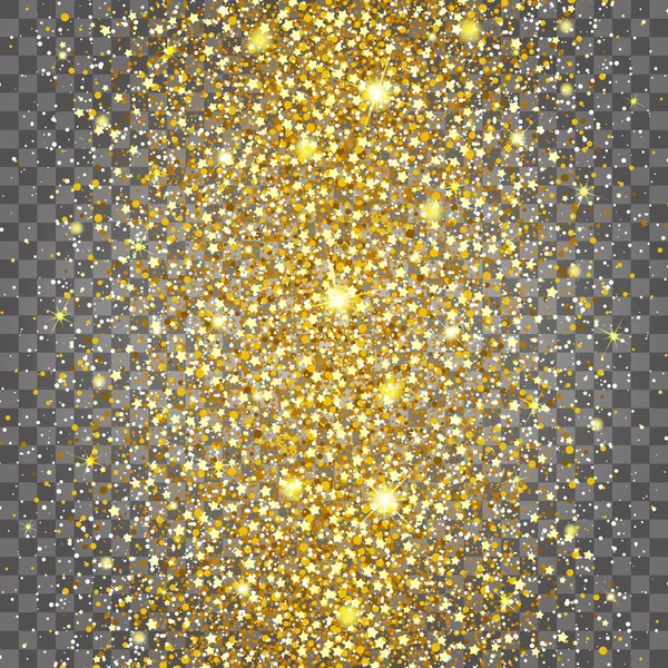 Efecto de volar a menudo en el centro del lustre oro de lujo de diseño rico fondo. Fondo gris claro. Stardust encendió la explosión sobre un fondo transparente. Textura dorada de lujo — Vector de stock