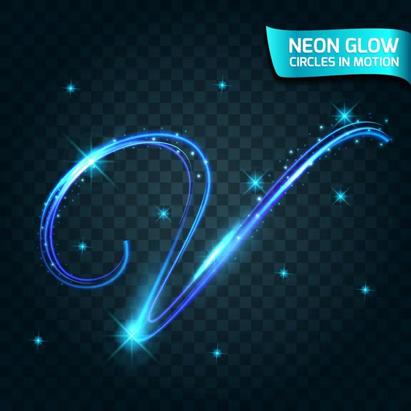 Neon Glow line in motion blurred edges,  letters flashing, magical , colorful design holiday. Abstract glowing rings slow shutter speed of the effect. — Stock Vector