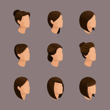 Trendy toplantıda, kadın saç modelleri. , Saç stili, saç rengi döşeme. Şık modern genç kadın iş adamları, yüksek kaliteli işler. Vektör çizim