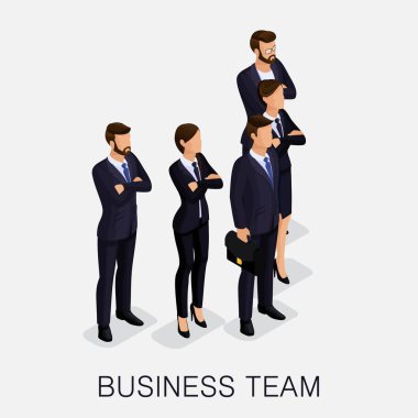 Trendy toplantıda, kadın ve erkek izole hafif bir arka plan üzerinde. Takımın genç iş adamları, takım çalışması, işbirliği emek. Modern şık insanların ciddi grup. Vektör çizim