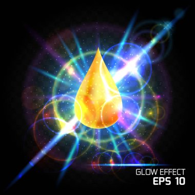 Lüks altın damlayan yağ, bal, parlak arka plan yanardöner mavi ışık efekti objektif, parlak sarı renkli ışınları