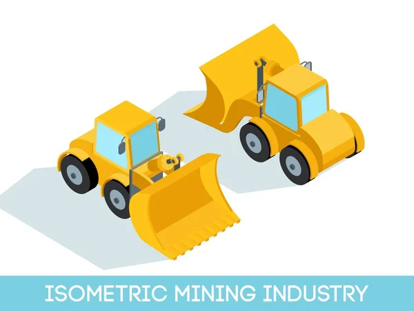 Izometrikus 3d bányászati ipar ikonok készlet 7 kép a bányászati berendezések és a járművek elszigetelt a világos háttér vektor illusztráció — Stock Vector