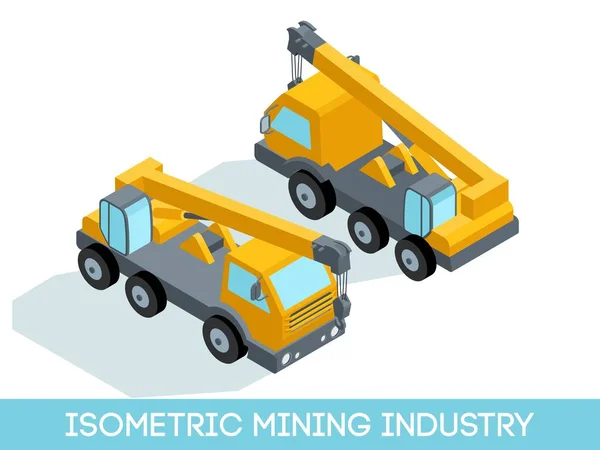 Isometric 3D icônes de l'industrie minière mis 1 image de l'équipement minier et les véhicules isolés sur un arrière-plan illustration vectorielle lumière — Image vectorielle