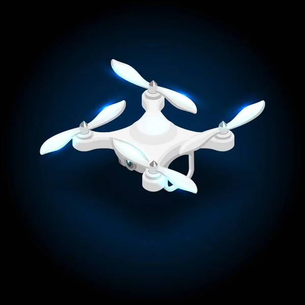Isométrico dron quadrocopter 3D, volar en la radio. Cámara de drones para filmar. Ilustración vectorial — Archivo Imágenes Vectoriales