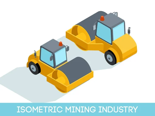 Izometrikus 3d bányászati ipar ikonok beállítása 5 kép a bányászati berendezések és a járművek elszigetelt a világos háttér vektor illusztráció — Stock Vector
