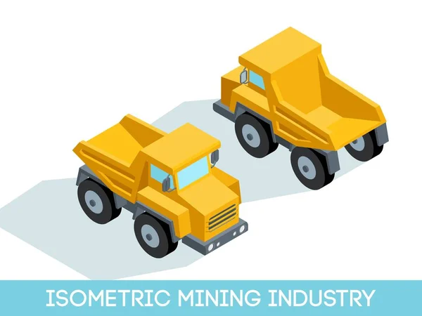 Izometrikus 3d bányászati ipar ikonok beállítása 4 kép a bányászati berendezések és a járművek elszigetelt a világos háttér vektor illusztráció — Stock Vector