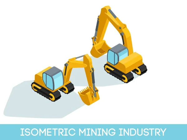 Izometrikus 3d bányászati ipar ikonok beállítása 3 kép a bányászati berendezések és a járművek elszigetelt a világos háttér vektor illusztráció — Stock Vector