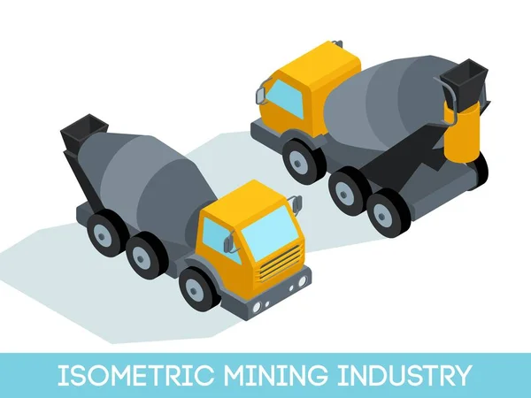 Izometrikus 3d bányászati ipar ikonok beállítása 2 kép a bányászati berendezések és a járművek elszigetelt a világos háttér vektor illusztráció — Stock Vector