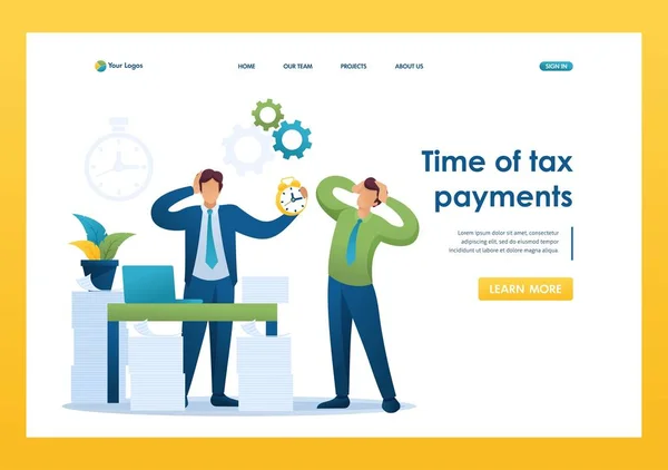 Stressful situation of the office, Time of tax payments. Flat 2D character. Landing page concepts and web design — Stock Vector