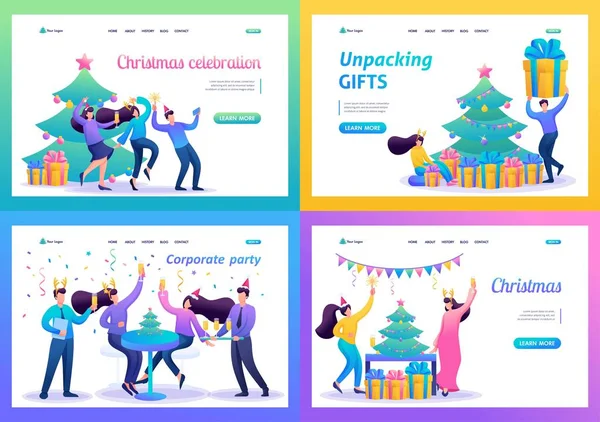 Gençlerin Noel tatilinde eğlendikleri 2D düz kavramları. İniş sayfası kavramları ve web tasarımı için