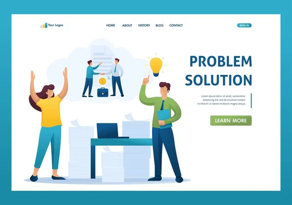 Situación estresante de la oficina, solución del problema por parte de los empleados de la empresa. Carácter 2D plano. Conceptos de landing page y diseño web — Vector de stock