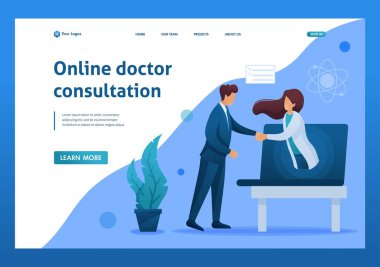 Doktorun online konsültasyonu için yapılan sözleşmenin sonucu. Düz 2D karakter. İniş sayfası kavramları ve web tasarımı
