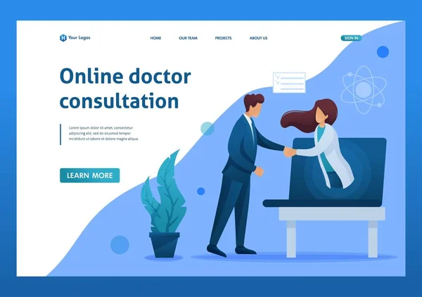 Conclusion of the contract for online consultation of the doctor. Flat 2D character. Landing page concepts and web design — ストックベクタ