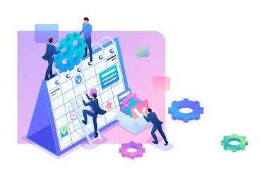 Isometric İşadamları gelecek ay için bir iş planı hazırlıyorlar. Web tasarımı için kavram