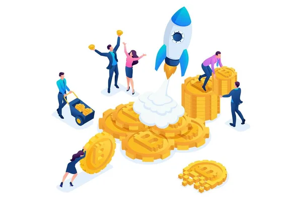 Isometric ICO crowdfunding in the cryptocurrency business have money to invest in project. Koncepce pro web design — Stockový vektor