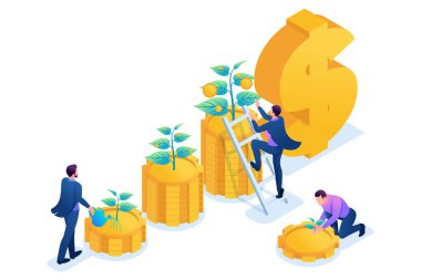 Isometric Kavramsal Tasarruf ve Artırma Yatırım, Sermaye, Gelir Büyümesi. Web tasarımı için kavram