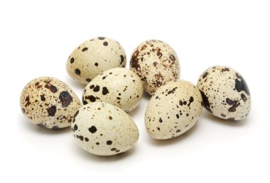 Beyaz arka planda izole edilmiş bıldırcın yumurtası.