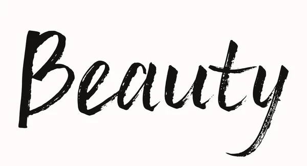 Sinal de beleza. Letras pretas desenhadas à mão. Texto caligráfico "Beleza". Design para cartões e presentes . —  Vetores de Stock