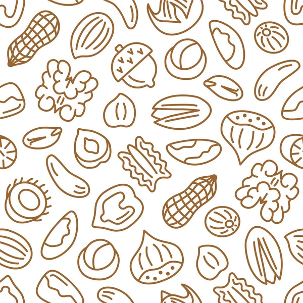 Nut seamless pattern. Flat line icon background. — Stock Vector