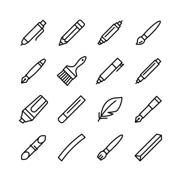 Tools for drawing, calligraphy, lettering, sketching flat line icon set. — 스톡 벡터