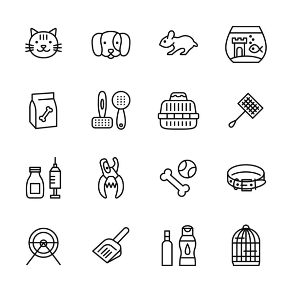 Tienda de mascotas set de iconos de línea plana. Golpes editables. Ilustración vectorial . — Vector de stock