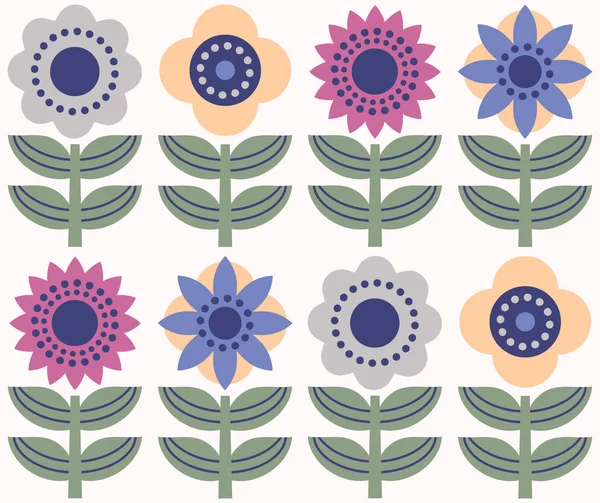 Flower Seamless Pattern Set Colorful Retro Flower Clip Art Vector — Stock Vector