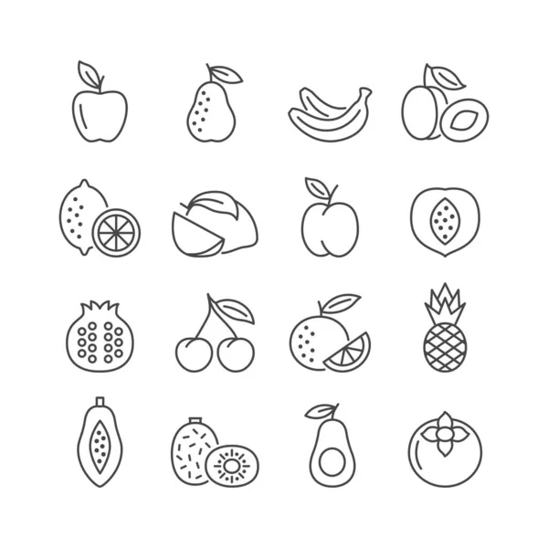 Fruit Vector Line Icon Set Flat Symbol Apple Pear Banana — Stock Vector