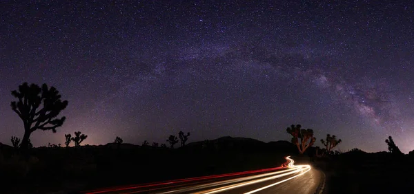 Light Painted Landscape of Milky Way Stars Panorama — Stock Photo, Image