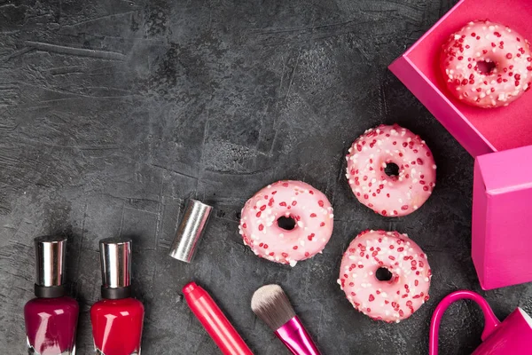 Tasty donuts on dark background — Stock Photo, Image