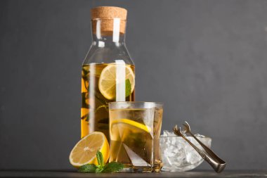 Limonlu ve naneli buzlu çay.