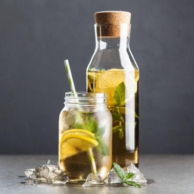 Limonlu ve naneli buzlu çay.