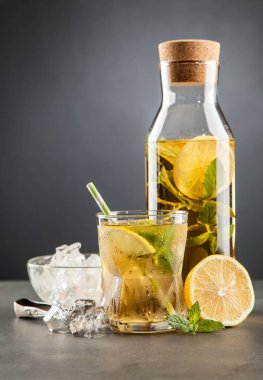 Limonlu ve naneli buzlu çay.